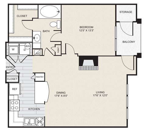 a floor plan of a bedroom apartment with a closet and a living room